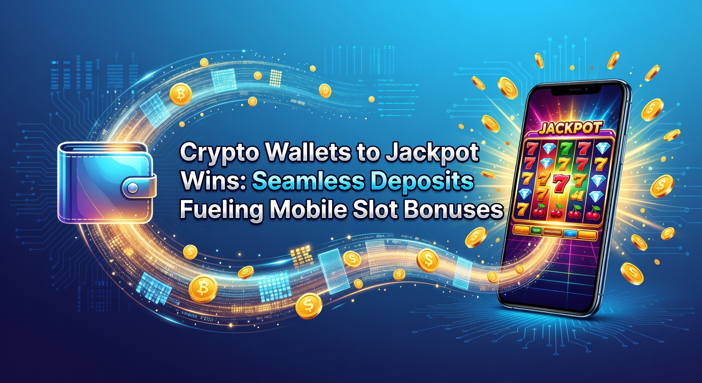 Vibrant mobile slot screen showing jackpot win with crypto wallet icons overlayed, highlighting seamless deposit flow