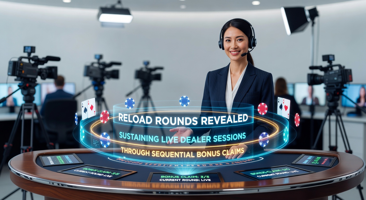 Live dealer table with cards and chips under bright lights, illustrating extended play sessions fueled by reload bonuses